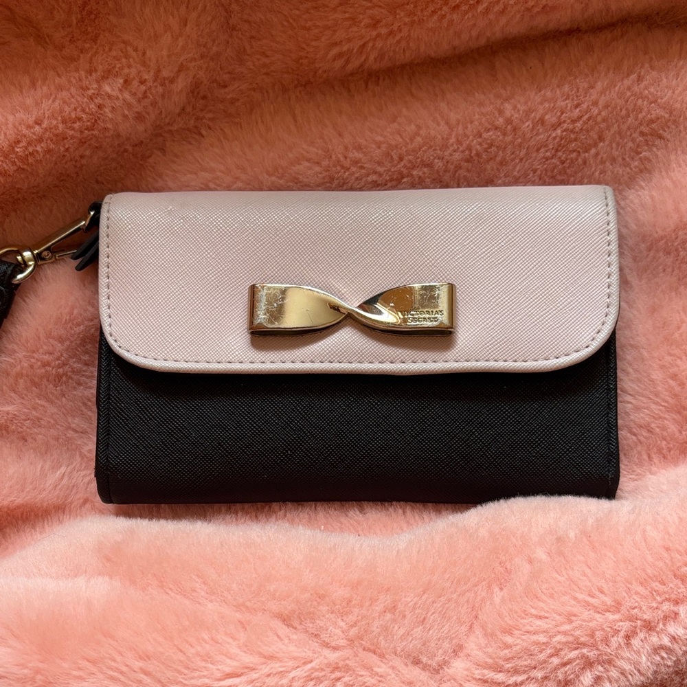 Victoria's Secret Black and Pink Wallet with Gold Accent